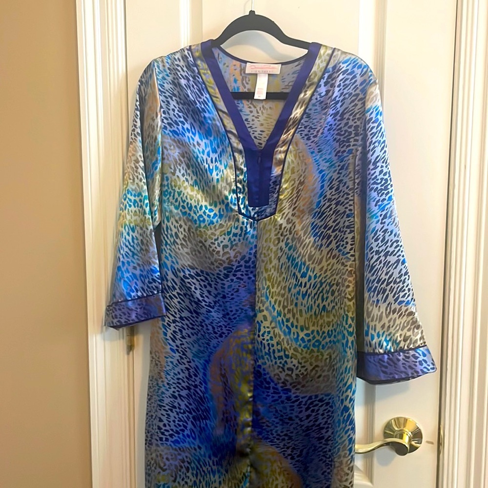 OSCAR de la Renta  satin maxi 3/4 sleeve night gown